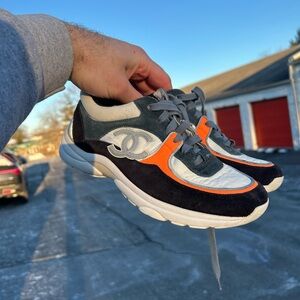 CHANEL Women’s Black, Orange, and White Sneakers size 37.5